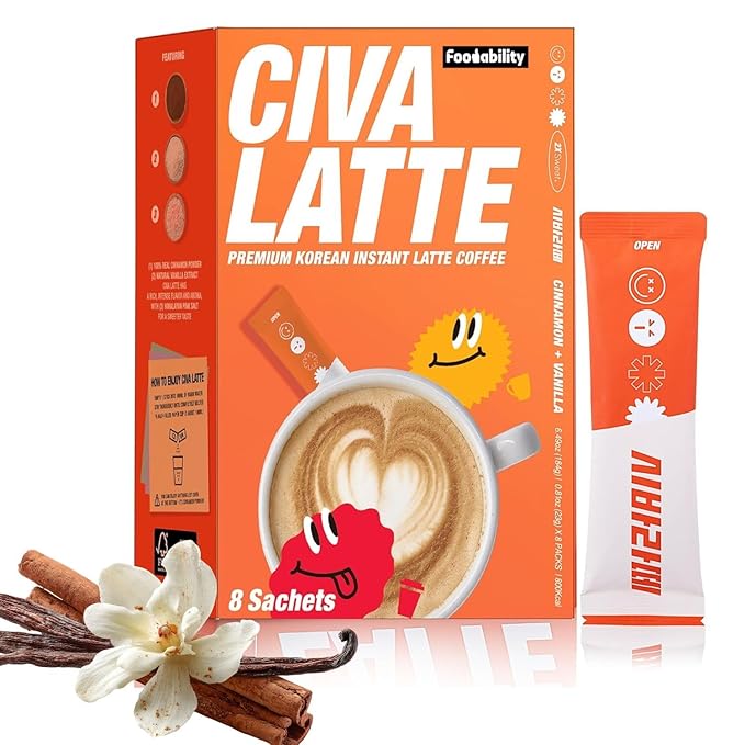 CIVA LATTE Korean Instant 3-in-1 Cinnamon Latte Coffee, Premium Vanilla Mix- Freeze Dried Beans & Himalayan Pink Salt, Smooth Medium Roast, No Trans Fat, Café Style Single Serve Sticks 8 Packets