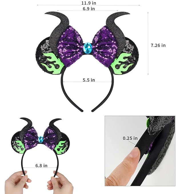 HAMUTH Devil Horns Headband,Halloween Headband for Women Girls Adults, Villain Costumes Accessories for Party Trip Parks Cosplay