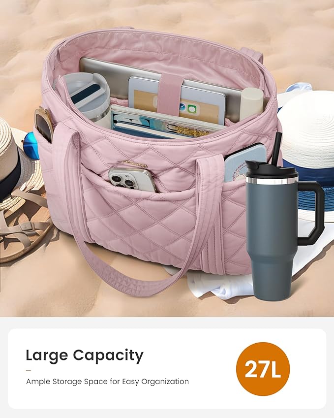 LOVEVOOK Puffer Tote Bag for Women, Puffy Work Handbag, Travel Shoulder Carry On Bag with Zipper for Teacher Nurse Gym