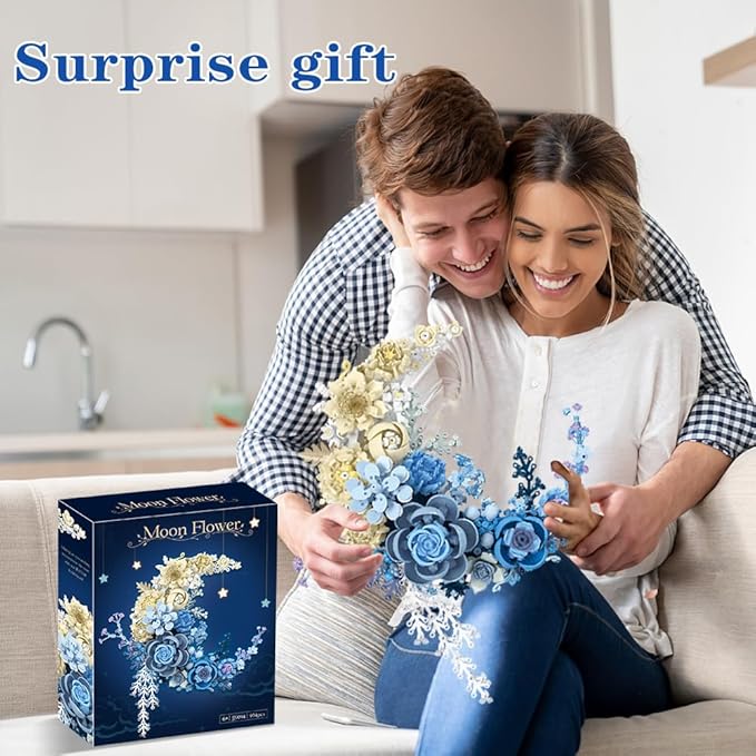 LUOGFYNI Wall Mountable Building Block Flower Set, Simulated Artificial Flowers Moon Models, Unique Home Décor, Adult Collection, Valentine's Day Gifts for Girls, Standard Particles 934 PCS (JJ9094)