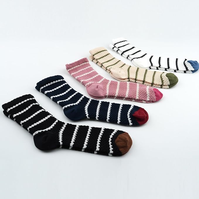 Kikiya Women's Cotton Crew Socks - Cute Flower Graphic Polka Dot Striped Heart Patterned - Ladies Girls Casual Socks Size 6-8