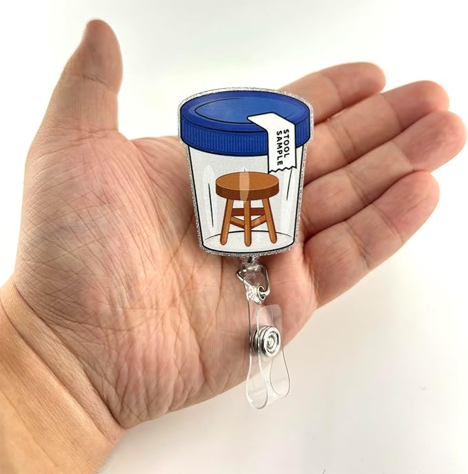 Stool Sample Funny Badge Reel, Cute GI Team Retractable ID Card Badge Holder, Name Tag Work Badge Clip for Lab Techs MLT RN LPN CNA MA ER Colorectal Surgery Nursing Student Doctor, Nurse Gifts