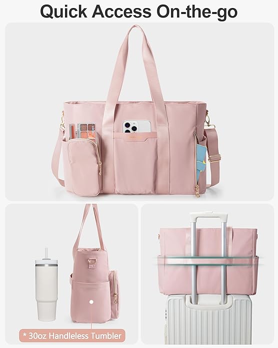 Teacher Tote Bag for Work with 10 Pockets, 15.6" Laptop Water-Resistant Bag with Crossbody Strap for Women, College