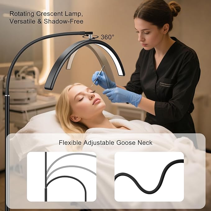 Half Moon LED Floor Light for Lash Techs, Eyelash Extensions, Estheticians, Skincare, Nail Art, Tattoo Artists, Home & Office - Professional Shadow-Free Lamp | Dimmable