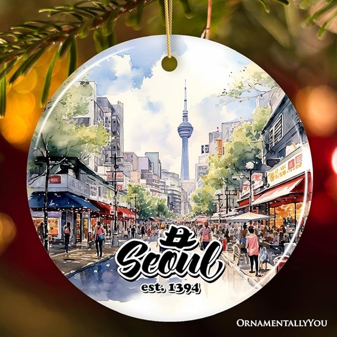 Illustrated Seoul South Korea Ceramic Ornament, Souvenir and Christmas Keepsake