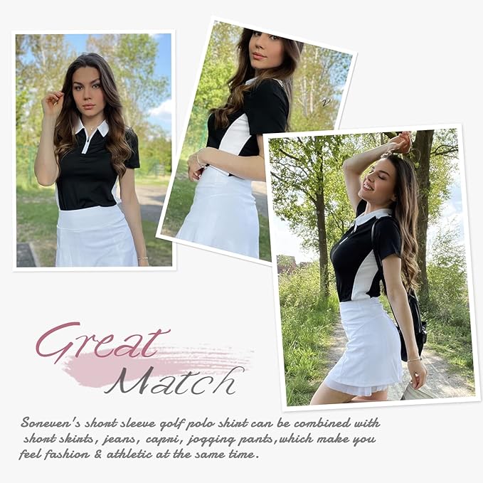 Women's Golf Shirt Short Sleeve Tennis Shirt Quarter Zip Golf Pullover Golf Polo Shirts Argyle Tops