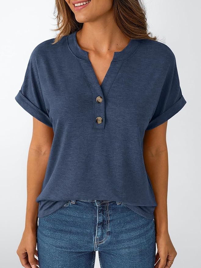 AUTOMET Women's Short Sleeve Shirts Henley Dressy Casual Summer Tops 2026 Spring Fashion Trendy Cute T-Shirts