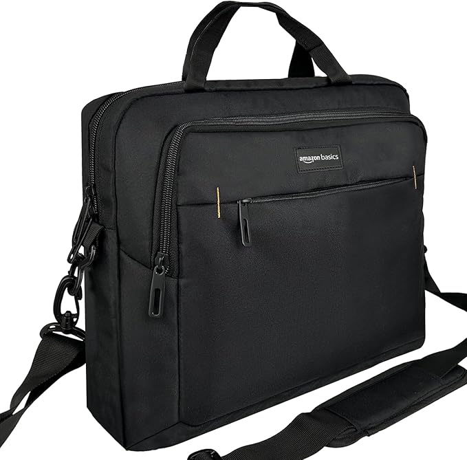 Amazon Basics Laptop Carrying Case with Shoulder Strap and Handle, Large Capacity, 15.6 in, Black