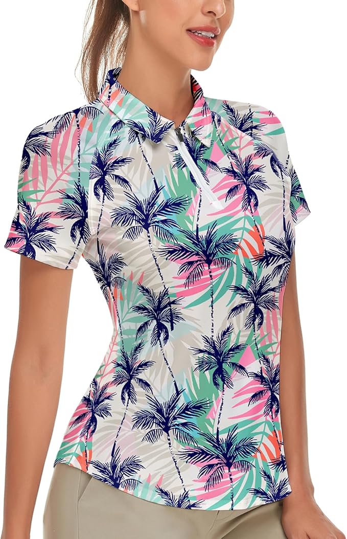 Women's Golf Shirt Short Sleeve Tennis Shirt Quarter Zip Golf Pullover Golf Polo Shirts Argyle Tops