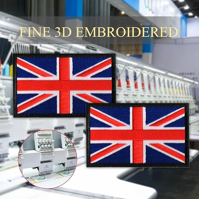 EmWoot 2PCS British UK United Kingdom Flag Patch Embroidered Morale Patch Hook and Loop(Black Border)