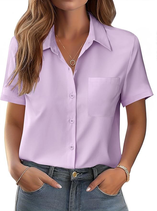 Zeagoo Womens Button Down Shirt Bust Pocket Short Sleeve Blouses Business Casual Work Tops Summer Outfits