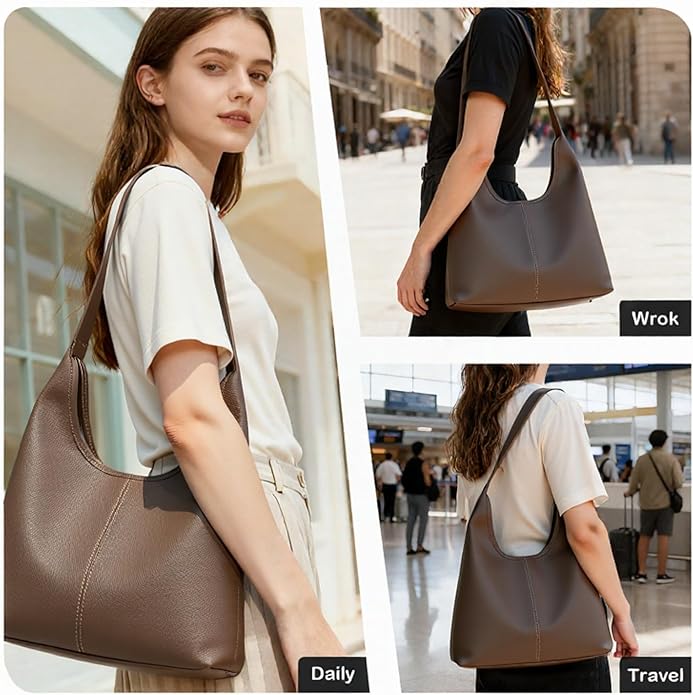 Hobo Bag for Women, Easygoing Soft Vegan Leather Shoulder Handbag Tote Purse, Spacious Work Tote, Crossbody Bag for Daily Use