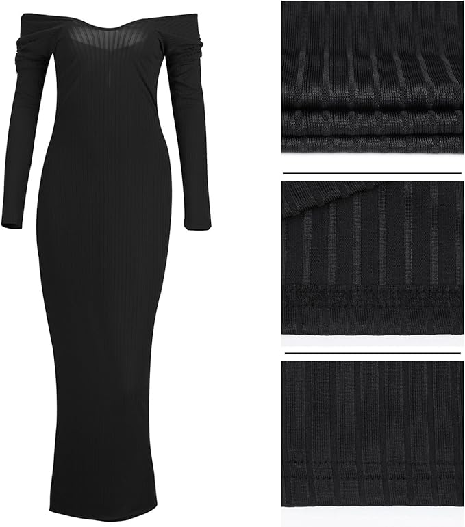 SheKiss Women's Off Shoulder Long Sleeves Bodycon Sweater Dress Sexy Knit Slim Cardigans