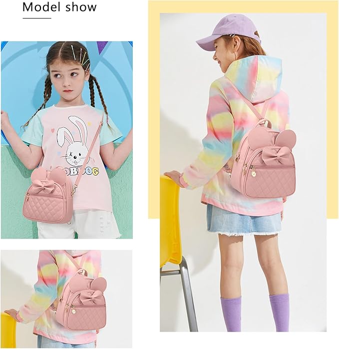 KL928 Girls Mini Backpack Bowknot Polka Dot Cute Small Daypacks Convertible Shoulder Bag Purse for Women