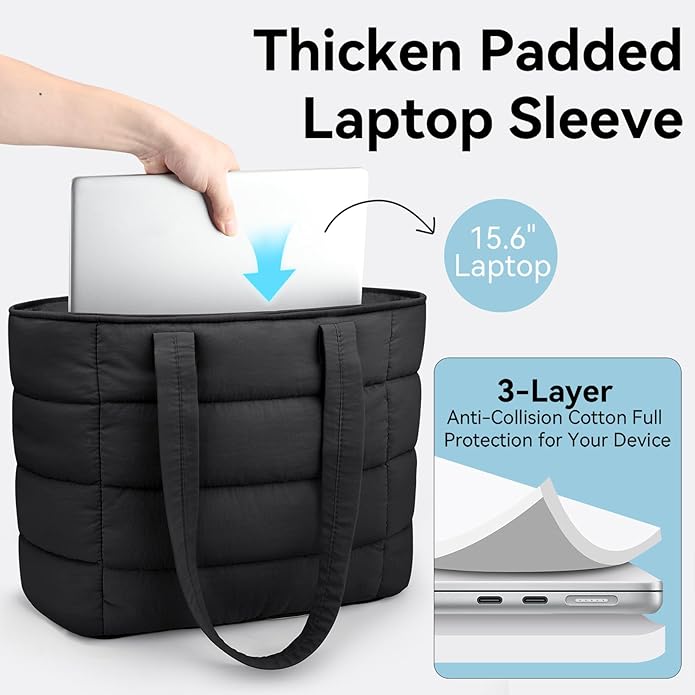 Puffer Tote Bag for Women, Lightweight Puffy Shoulder Bag with Handbag for Travel, Work, Gym, Laptop Bag for Nurse Teacher