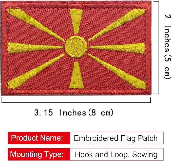 EmWoot 2PCS North Macedonia Flag Patch Embroidered Morale Patch Military Tactical Patches Hook and Loop