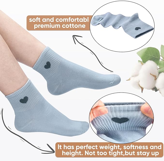 Corlap Women's Cute Cotton Crew Athletic Running Socks - Ankle High, Novelty Fun Heart Design 5-Pairs (Gift Box)