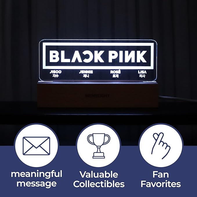 MEMELIGHT Black.Pink Night Light, Kpop Merchandise, Korean Idol Lamp for Blink, 7RGB Color, Dimmer, 8.3 x 4.2 x 1.7