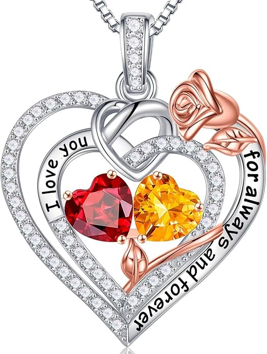 Iefil Valentines Day Gifts for Her - 925 Sterling Silver Double Birthstone Necklace, Anniversary Birthday Gifts for Women, Jewelry Gift for Wife Girlfriend Mom Her