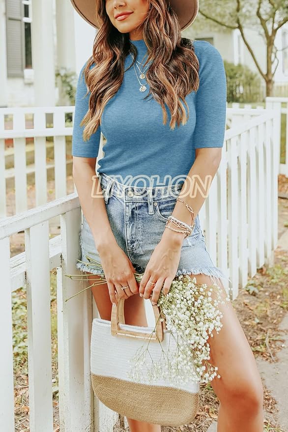 LIYOHON Womens Tops Dressy Casual Mock Turtleneck Business Short Sleeve T Shirts Going Out Tops 2026