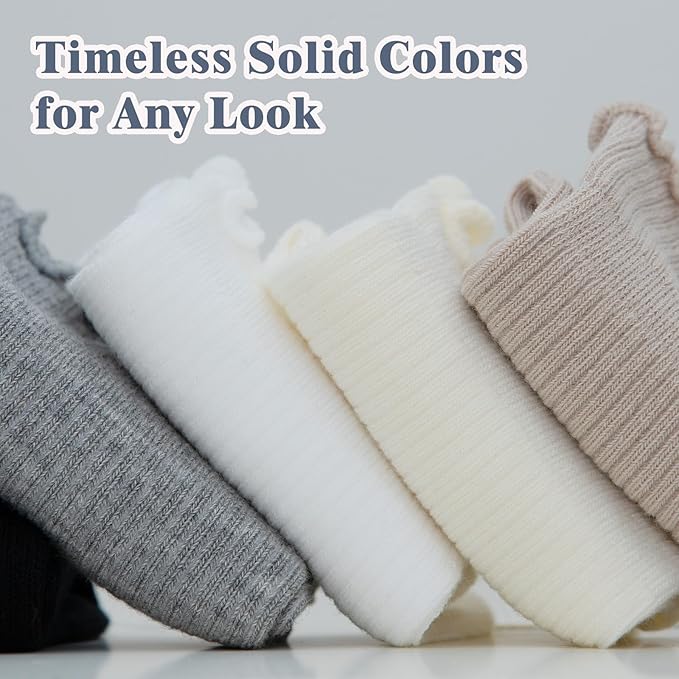 SSF&TUYS Ruffle Socks for Women – Soft Cotton Frilly Ankle Socks, Cute, Breathable & Comfy, 6 Pairs