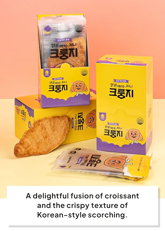 Korean Food Croissant Snack, Crispy and Buttery Dessert Bites, Only 102 Calories Each, Perfect for School Lunchboxes, Individually Wrapped, Bulk Pack of 30 (20g Each) Gini Crungzee, 크룽지, Krungji, Crungjee