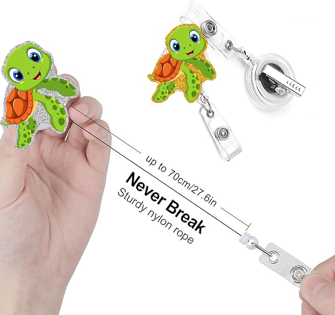 Turtle Pediatric Badge Reel Funny Cute Badge Holder with Badge Reel Unique ID Clip Name Tag Card Badge Clip Acrylic Gifts Nurse Student RN LPN Office Worker Teacher