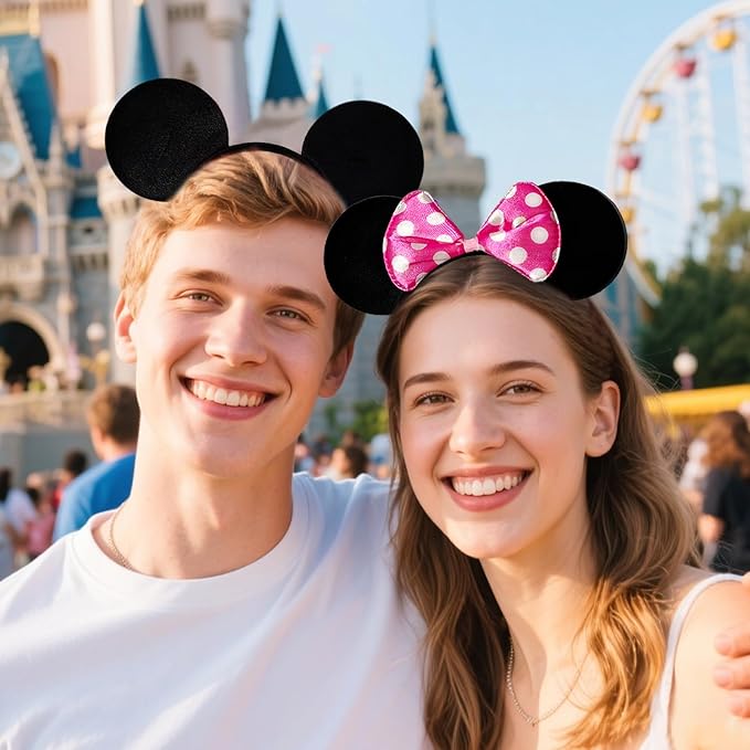 MADO 2 pack mouse ears headbands for adults women little girls boys (pink polka dot, onesize)