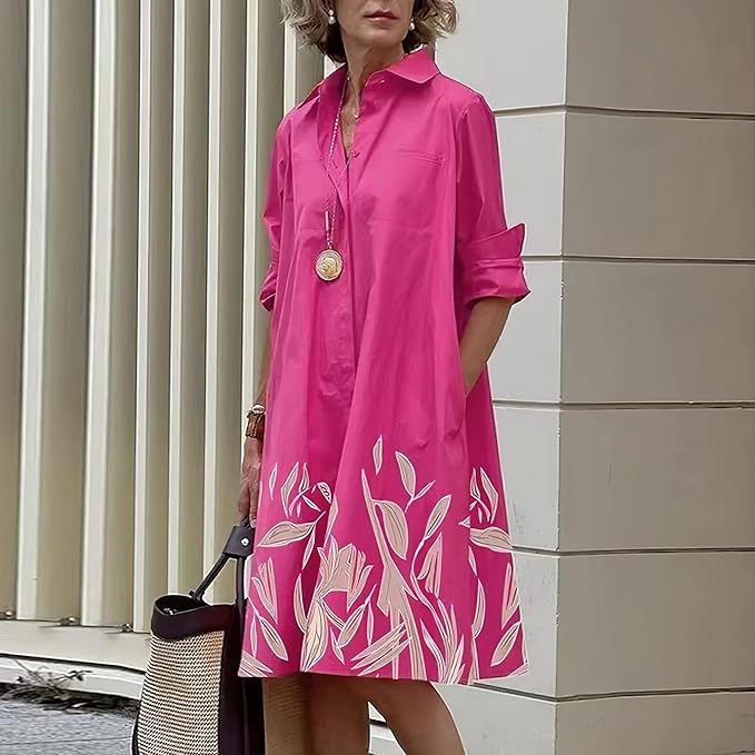 Womens 2025 Long Sleeve Button Down Shirt Summer Dress Casual V Neck Loose Fit Midi Shirt Dresses with Pockets