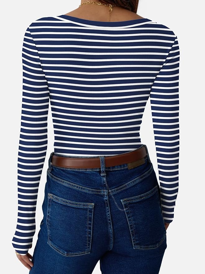 Womens 3/4 Sleeve Scoop Neck Top Ribbed Knit Slim Fitted Casual Basic Tee Shirts 2025 Fall Trendy Work T-Shirt Outfits
