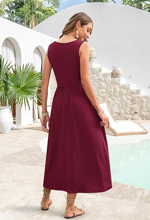 WNEEDU Women's Summer Maxi Dress 2026 Casual Sleeveless Hawaiian Sundress Tropical Long Dress Beach Vacation Outfit