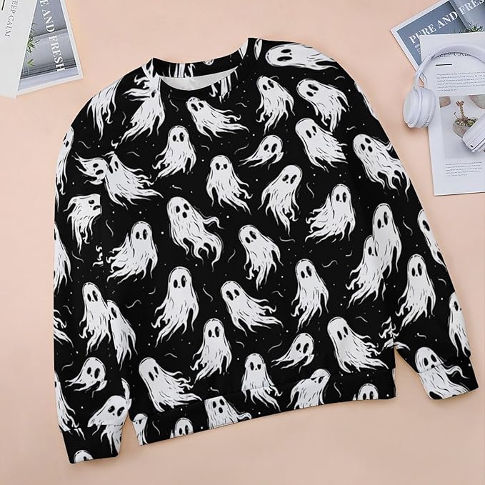 Spatofa Womens novelty funny cat printed crewneck sweatshirt casual loose long sleeve graphic pullover sweatshirts tops