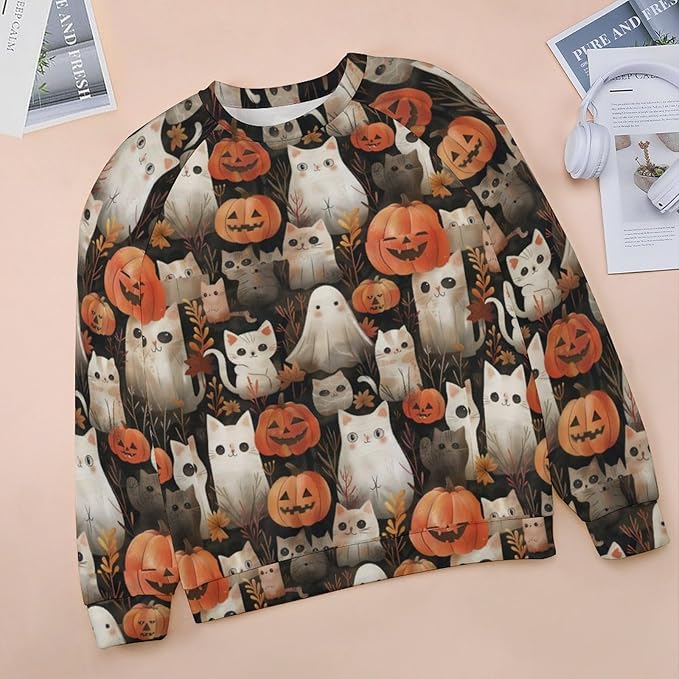 Spatofa Womens novelty funny cat printed crewneck sweatshirt casual loose long sleeve graphic pullover sweatshirts tops