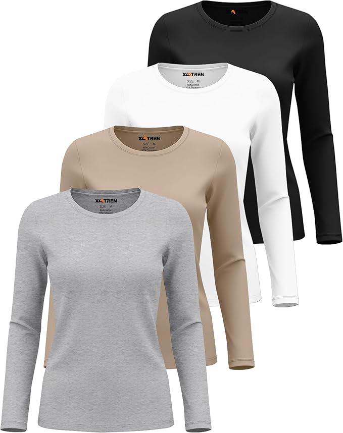 4 Pack Women's Underscrub Shirts Nurse Undershirts Long Sleeve Crewneck Slim Fit Tops Soft Stretchy Basic Tee