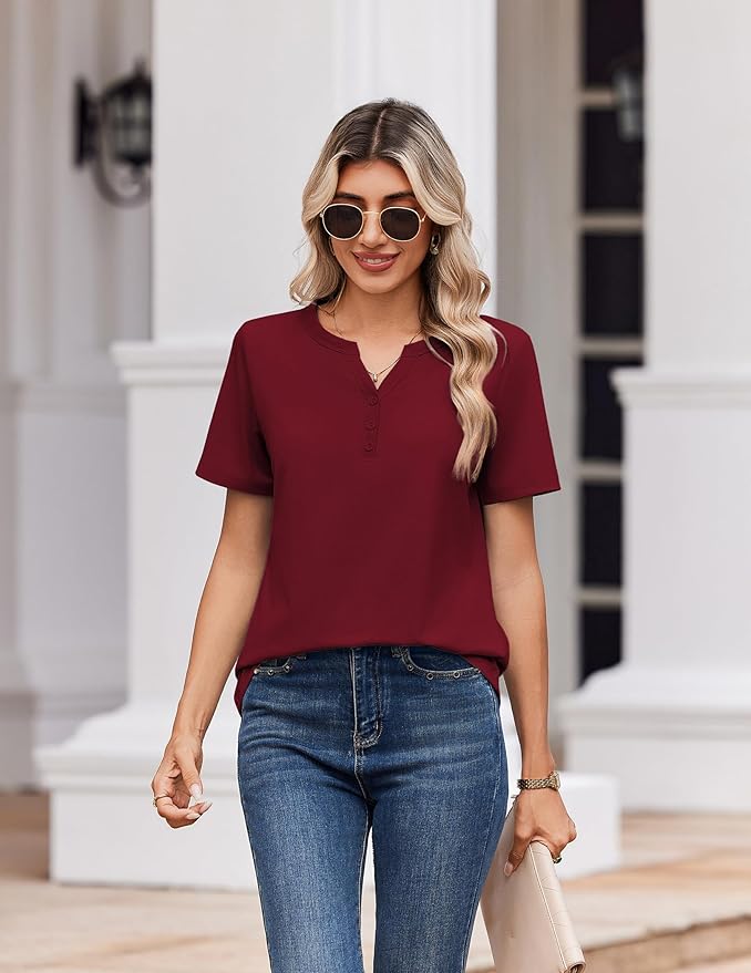 Zeagoo Womens Summer Tops V Neck Short Sleeve Shirts Dressy Casual Blouse Spring Vacation Tshirts Clothes