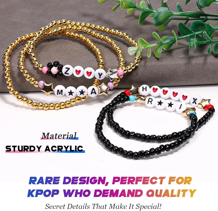AICase for Korea-Pop Merch Gifts Toys Golden Inspired Bracelets 5 Pcs Stackable Stretch Flower Beaded Bracelets Costume Outfit Merchandise Jewelry Gifts for Fans Christmas Stocking_3110