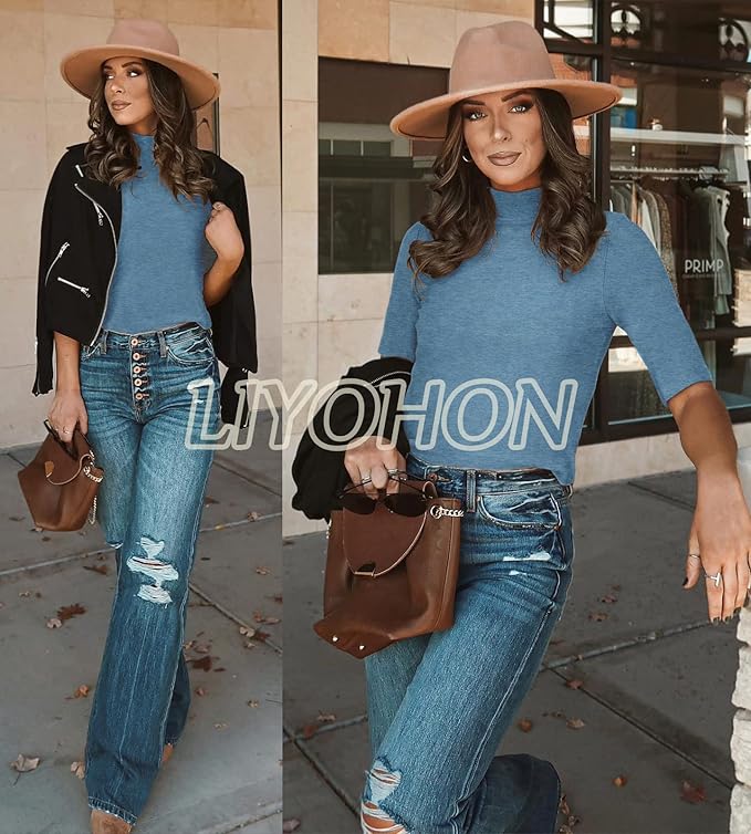 LIYOHON Womens Tops Dressy Casual Mock Turtleneck Business Short Sleeve T Shirts Going Out Tops 2026