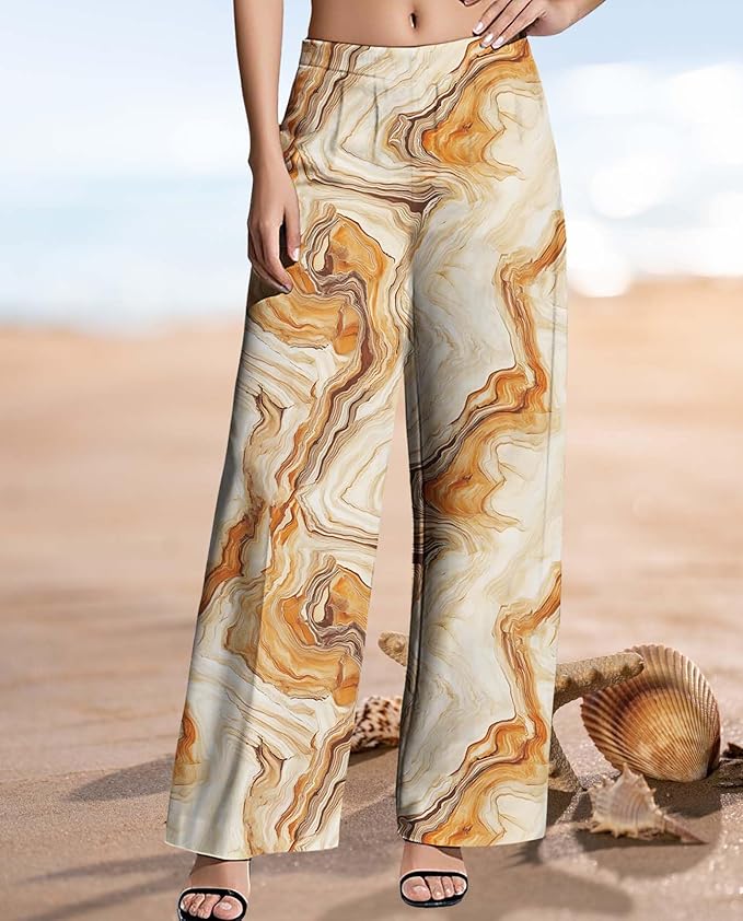 Womens Boho Pants Casual Oversize High Waisted Wide Leg Trousers Pattern Printed Ourdoors Pant for 2025 Summer