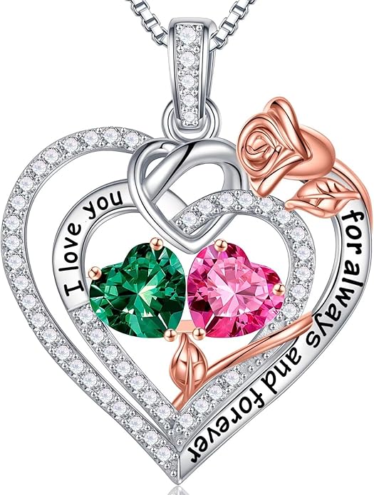 Iefil Valentines Day Gifts for Her - 925 Sterling Silver Double Birthstone Necklace, Anniversary Birthday Gifts for Women, Jewelry Gift for Wife Girlfriend Mom Her