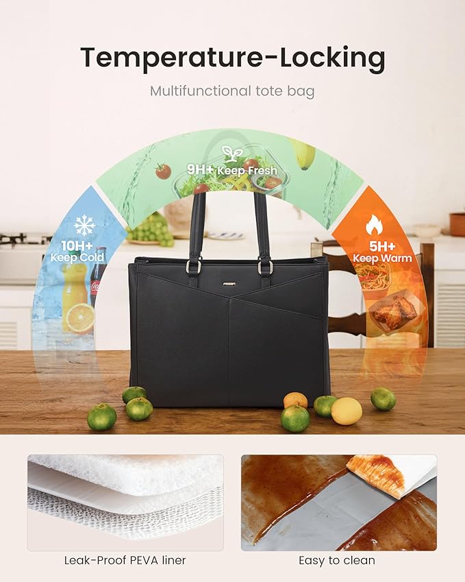 LOVEVOOK Lunch Tote Bag for Women, 3 in 1 Work Bag with Leakproof Cooler Compartment, Laptop Bag with Large Cup Holder for Office, College, Casual, Green