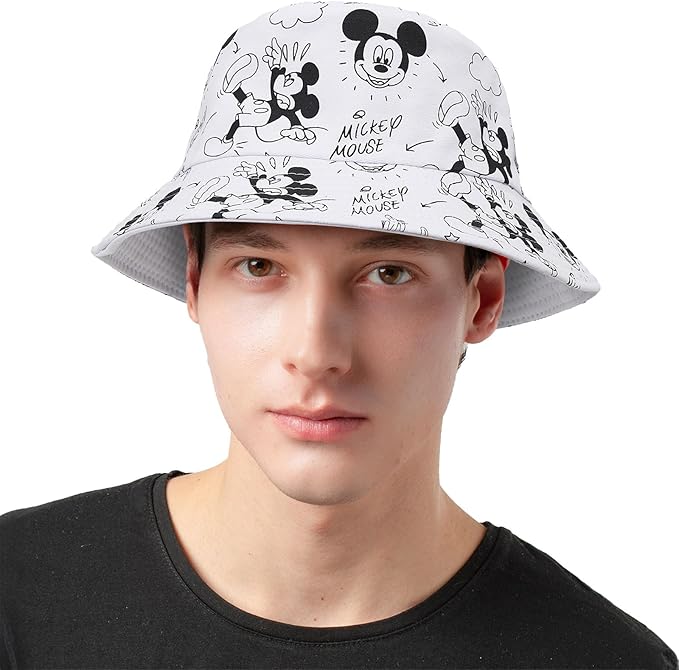 Cute Cartoon Bucket Hats for Women, Mouse Ears Print Double-Side-Wear Beach Fisherman Hats Sun Hats for Women