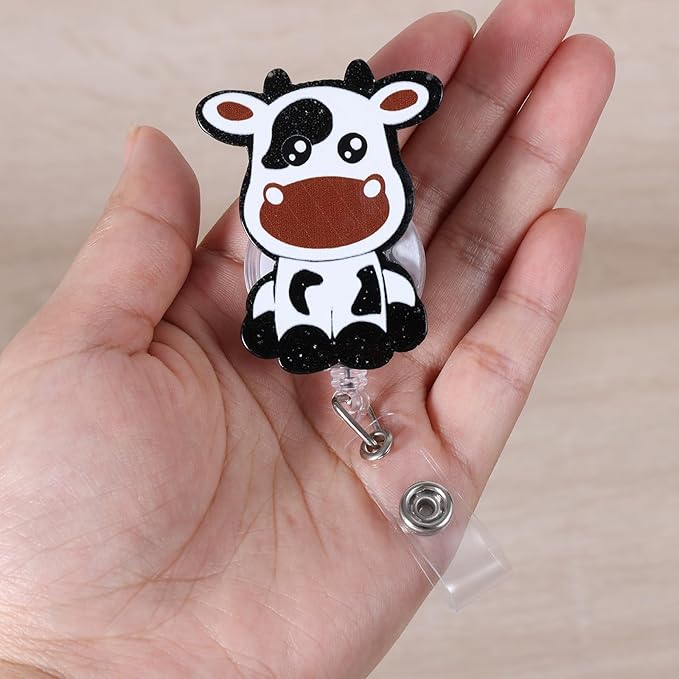 Funny Cow Badge Reel, Cute Pediatric Retractable ID Card Badge Holder, Name Tag Work Badge Clip for NICU ICU RN LPN CNA MA ER Night Shift Nurse Nursing Student OB/GYN L&D Doctor Teacher, Nurse Gifts