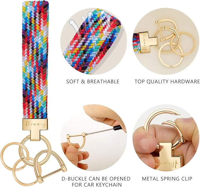 Hovmwey Elastic Wristlet Keychain for Women Men, Cute Car Key Chain, Braided Wrist Strap Lanyard for Keys ID Badges