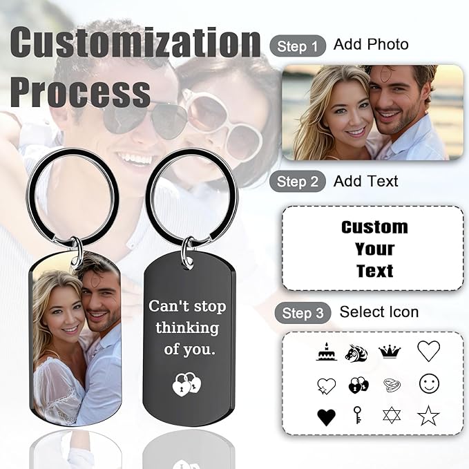 KBPTM Customized Double Sided Keychain - Personalized Engraved Text/Number/Name Keychain, Custom Key chain Gift for Boyfriend