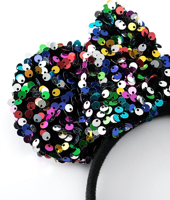 KARETT Sequins Mouse Ears Headband With Glitter Bow Princess Party Decorations For Girls Women