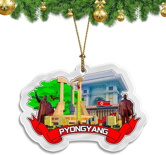 North Korea Pyongyang Christmas Ornament Transparent Acrylic Double Sided Tree Decoration Pendant Travel Souvenir Tourist Collection Personalized Car Backpack Accessories -628
