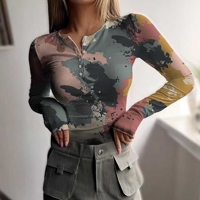 MARSVOVO Fashion Crop Tops for Women Scoop Neck Button Comfy Ribbed Slim Fit Cute Shirts Casual Party Fall Tops