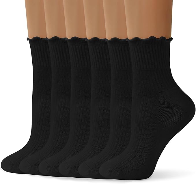 ANDERE ARTE Womens Ruffle Ankle Socks Cute Lettuce Edge Crew Socks for Women