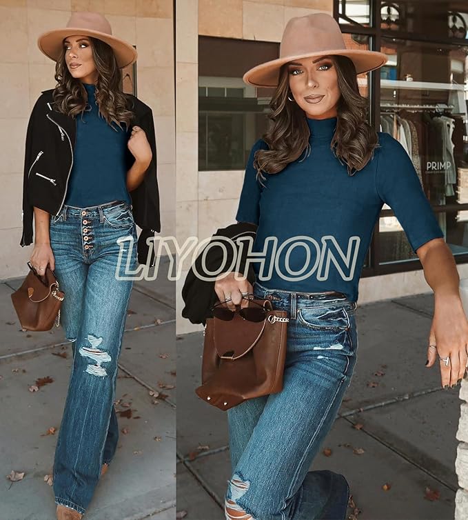 LIYOHON Womens Tops Dressy Casual Mock Turtleneck Business Short Sleeve T Shirts Going Out Tops 2026