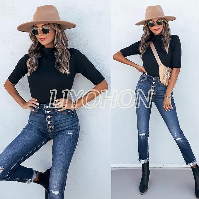 LIYOHON Womens Tops Dressy Casual Mock Turtleneck Business Short Sleeve T Shirts Going Out Tops 2026